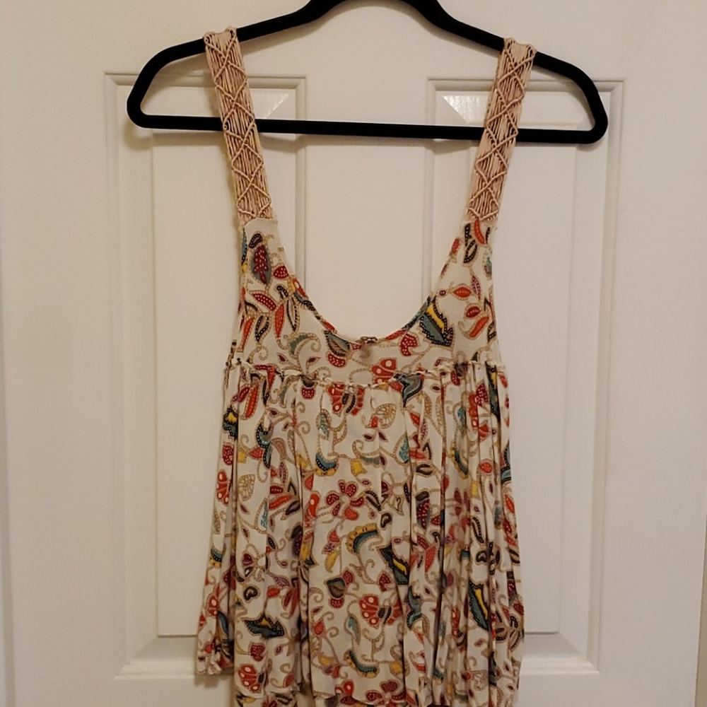 Free People Print Macrame Strap Split Back Top
